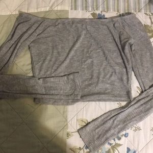Gray long sleeve off the shoulder crop top